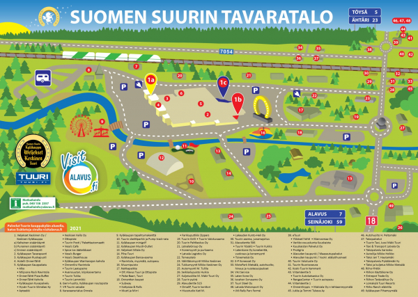 Tuurin Kauppakylän palvelut kartalla. 