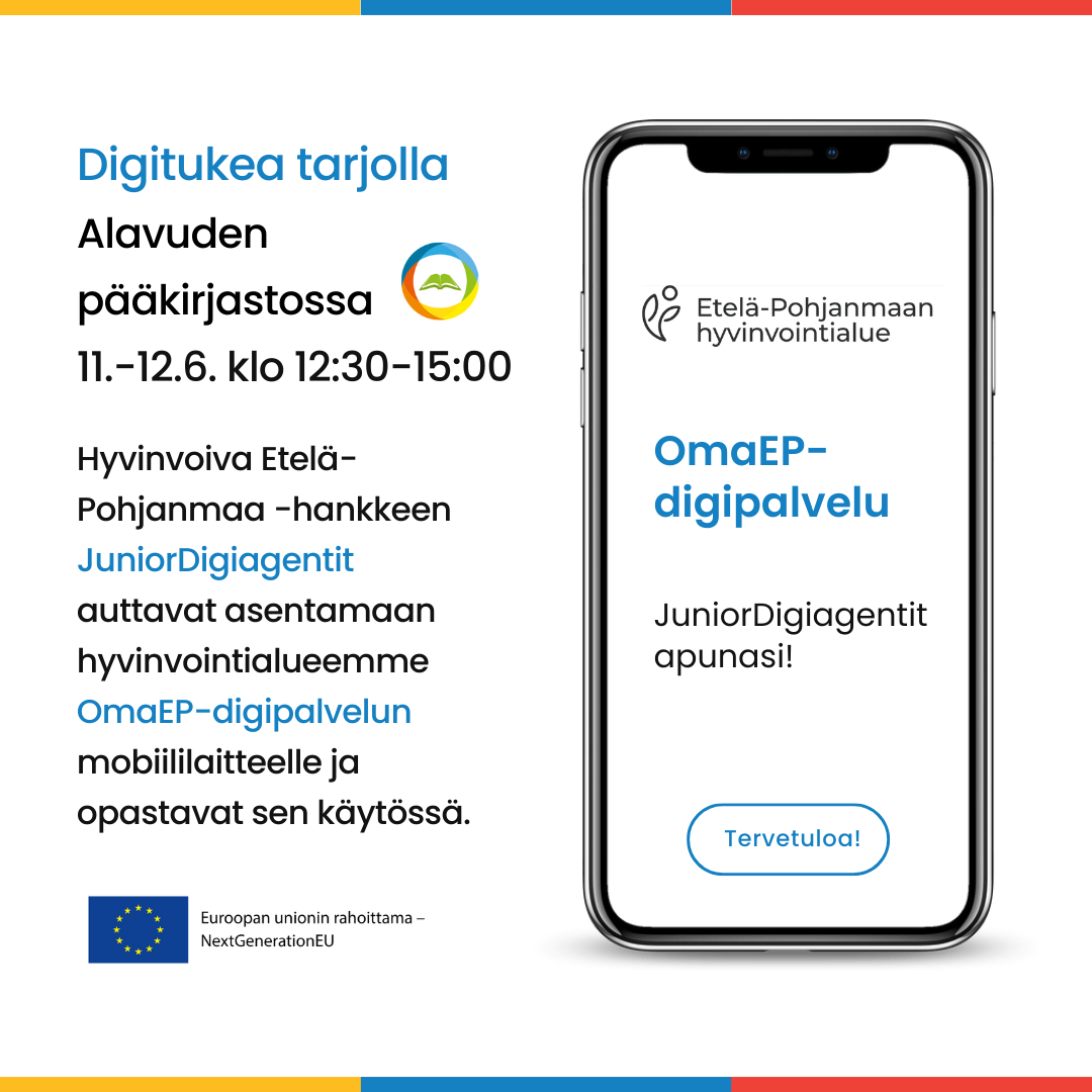 Digitukea OmaEP-digipalvelun käyttöön 11.-12.6. klo 12.30-15.00 Alavuden pääkirjastossa.