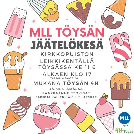 MLL Töysän Jäätelökesä-tapahtuma keskiviikkona 11.6.2025 klo 17 Kirkkopuiston leikkikentällä Töysässä.